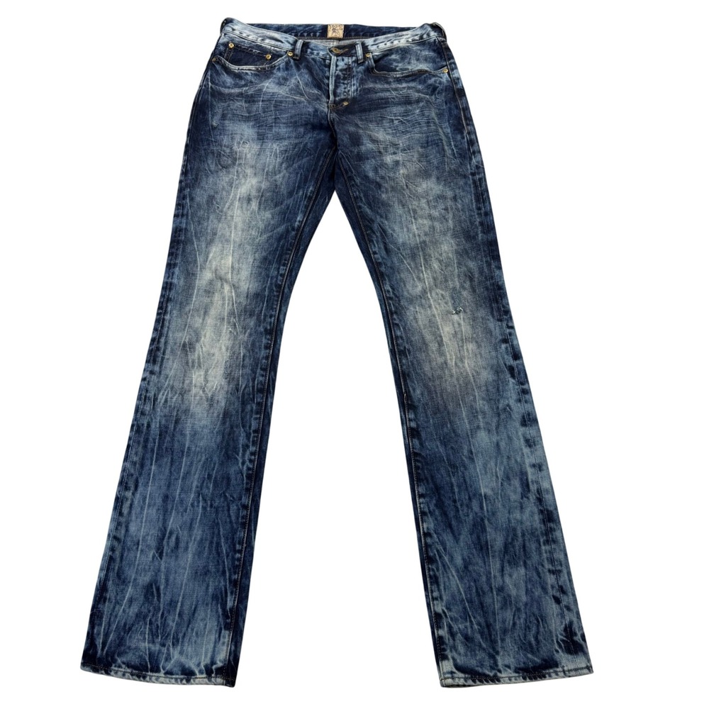 PRPS Jeans Mens 32x34 Straight Dark Blue Acid Wash Cotton Distressed E69P93P